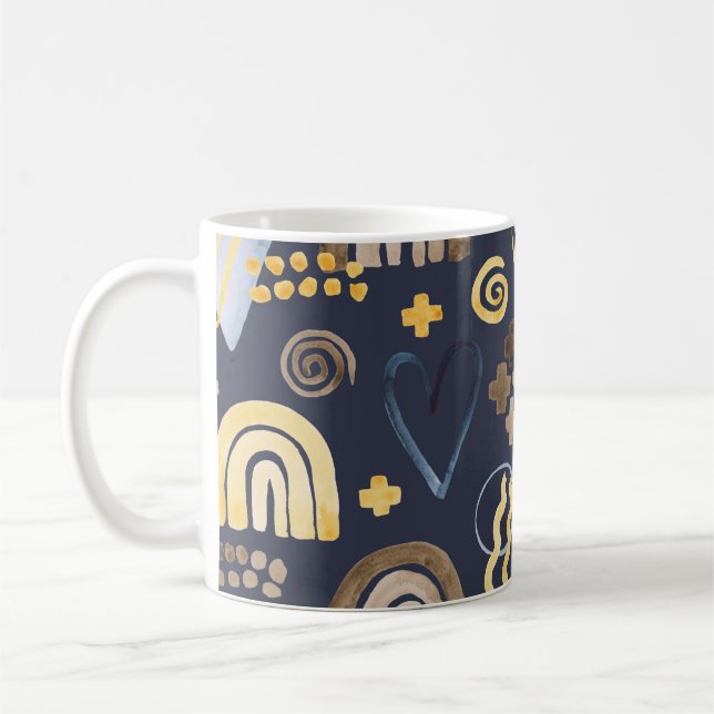 Taza De Café Organic shapes naive pattern with rainbow, heart.  (Izquierda)