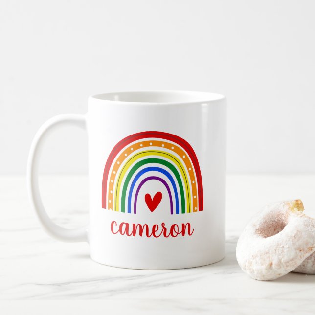 Taza De Café Orgullo gay, arcoiris personalizado (Con donut)