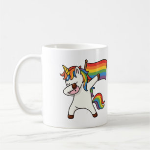 Taza De Café Orgullo gay Dabbing Unicornio con bandera