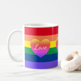 Taza De Café Orgullo gay LGBTQ Bandera arcoiris corazones
