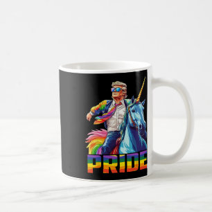 Taza De Café Orgullo gracioso de Trump montando unicornio Lgbt