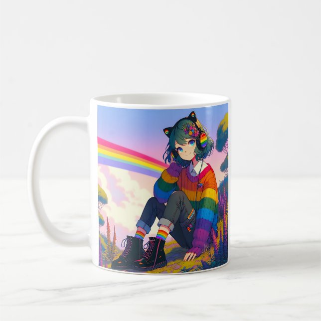 Taza De Café Orgullo lésbico LGBTQIA+ Chica de anime personaliz (Izquierda)