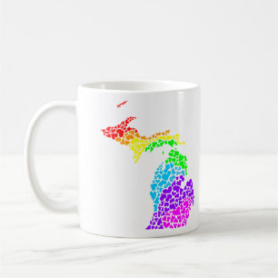 Taza De Café orgullo michigan: corazones arcoiris