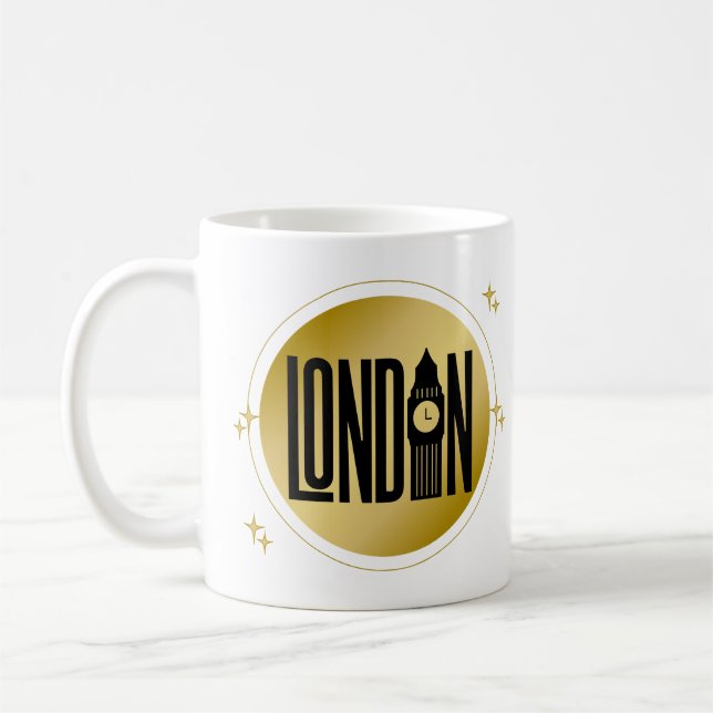 Taza De Café Orgullo retro de la ciudad de Londres en Black & G (Izquierda)