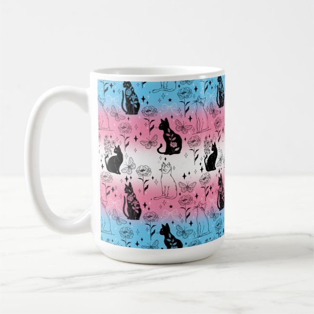 Taza De Café Orgullo Transgénero Gato Negro - Mística Embrujada (Izquierda)