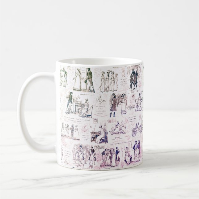 Taza De Café Orgullo y prejuicio citas de tela borgoñona (Izquierda)