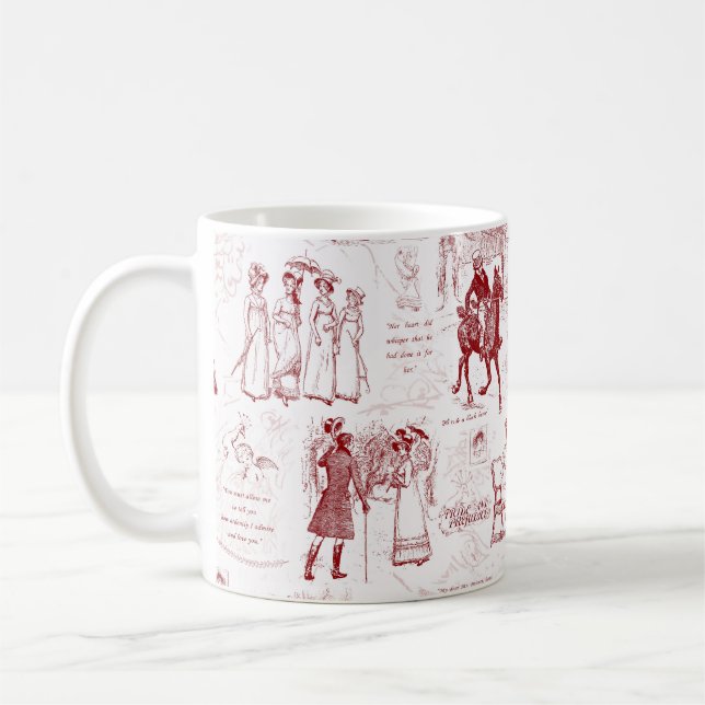Taza De Café Orgullo y prejuicio de citas de tela roja (Izquierda)
