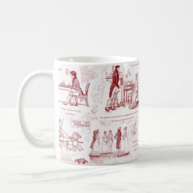 Taza De Café Orgullo y prejuicio de citas de tela roja (Izquierda)