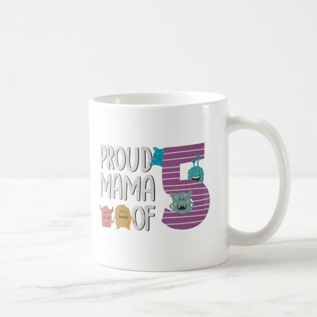 Taza De Café Orgullosa mamá de los cinco (Derecha)