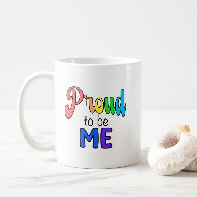 Taza De Café "Orgulloso de ser yo", texto arcoiris (Con donut)