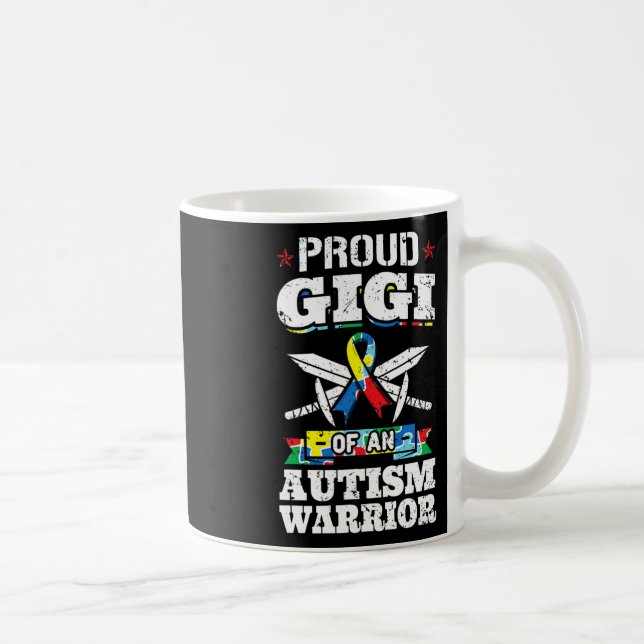 Taza De Café Orgulloso Gigi De Un Guerrero Del Autismo Cinta G  (Derecha)