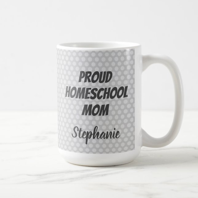 Taza De Café Orgulloso Homeschool Mamá Gray Polka puntos (Derecha)