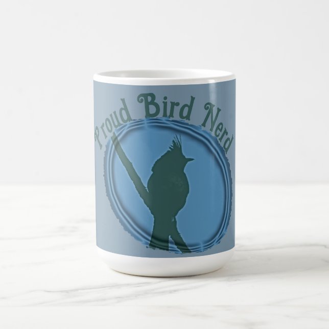 Taza De Café Orgulloso pájaro Nerd Silhouette pájaro gris azul (Centro)