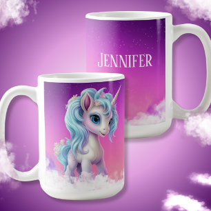 Taza De Café Orgulloso unicornio sobre nubes, cielo rosa, estre