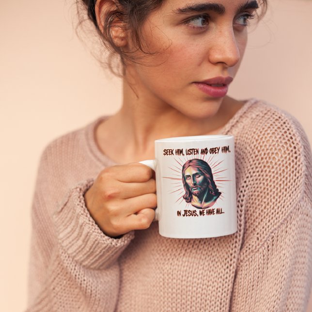Taza De Café Orientación divina: Buscar, escuchar, obey (Subido por el creador)