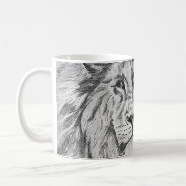 Taza De Café Original Pencil sketch Drawing of a Lion    (Izquierda)