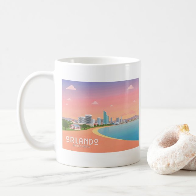 Taza De Café Orlando Florida Coastline Cityscape Pastel Travel (Con donut)