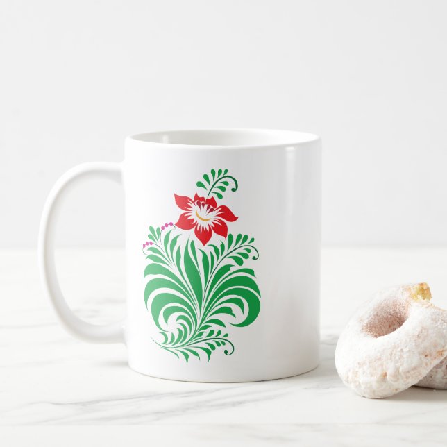 Taza De Café Ornamental Floral Flower Design – Elegant (Con donut)