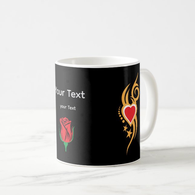 Taza De Café Ornamental Floral Heart Tattoo  (Anverso derecho)