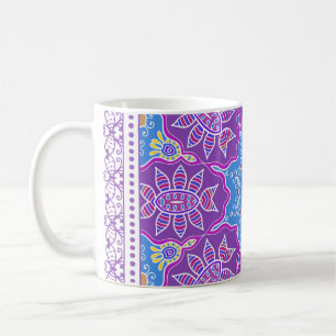 Taza De Café Ornamento colorido decorativo sobre fondo blanco, 