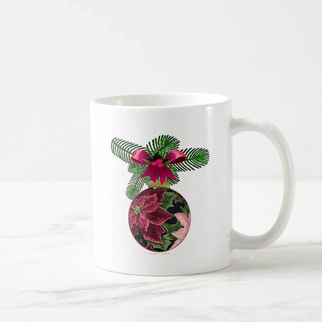 Taza De Café Ornamento de Borgoña de Poinsettia retro 50 (Derecha)