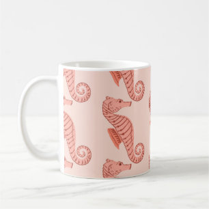 Taza De Café Ornamento de doodle de caballito de mar: fondo ros