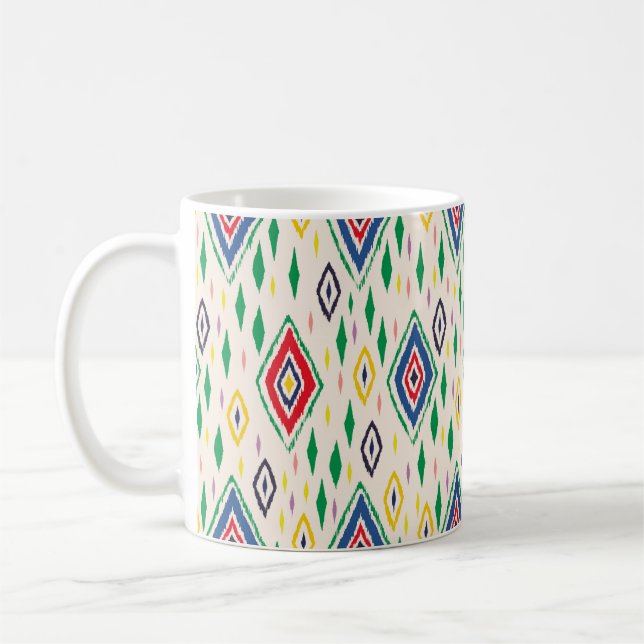 Taza De Café Ornamento de folclore geométrico Ikat con diamante (Izquierda)