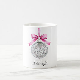 Taza De Café Ornamento de glam plateado con Navidades de oso ro