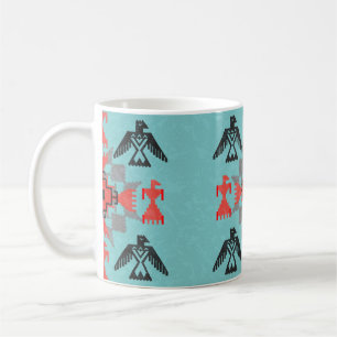 Taza De Café Ornamento étnico de estilo navajo con pájaros y ab