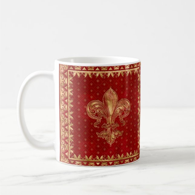 Taza De Café Ornamento Fleur-de-lis Rojo de lujo (Izquierda)