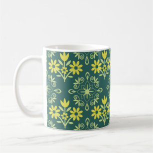 Taza De Café Ornamento floral, elegante y sin fisuras.