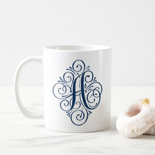 Taza De Café Ornamento Monograma Swash Personalizado (Con donut)