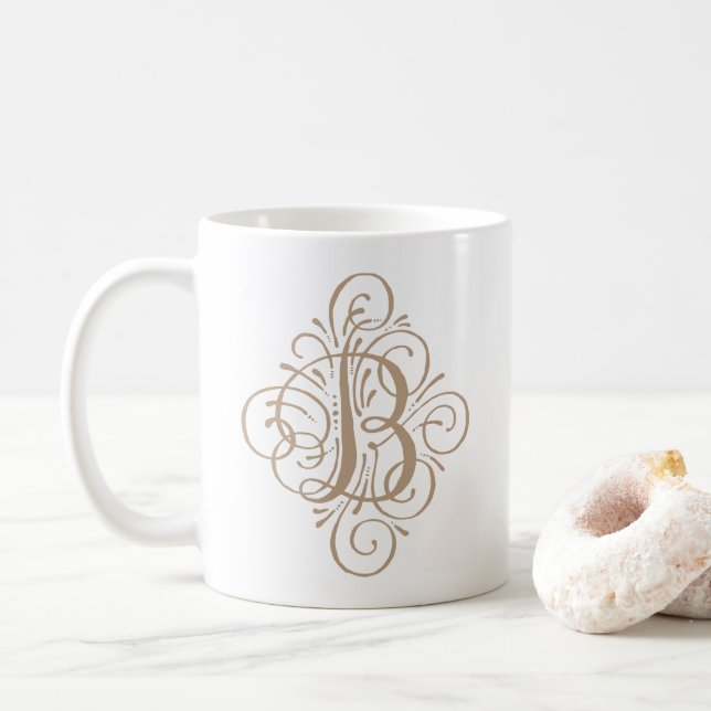 Taza De Café Ornamento Monograma Swash Personalizado (Con donut)