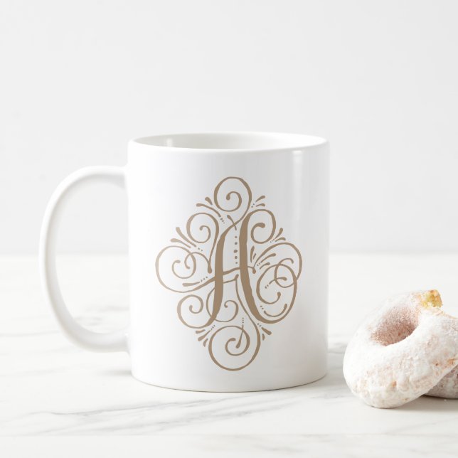 Taza De Café Ornamento Monograma Swash Personalizado (Con donut)