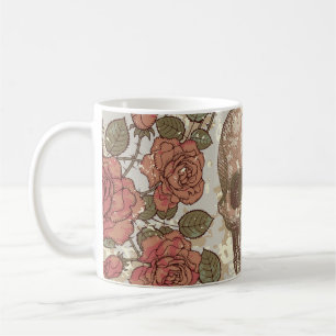 Taza De Café Ornamento retro de cráneos y Rosas