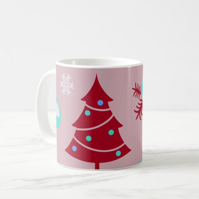 Taza De Café Ornamentos de árboles de Navidad y copos de nieve  (Anverso izquierdo)