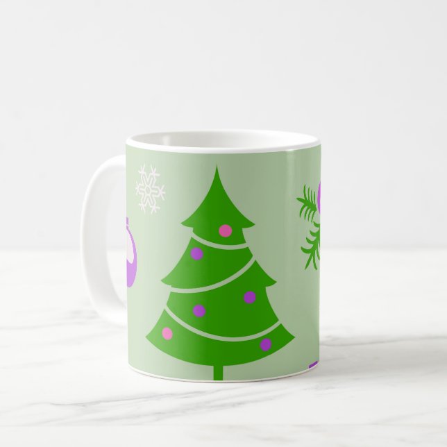 Taza De Café Ornamentos de árboles de Navidad y patrón de copos (Anverso izquierdo)