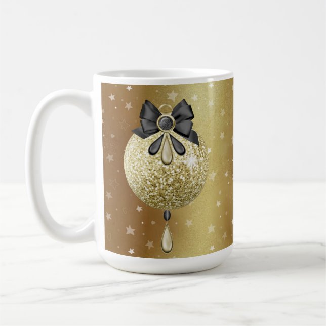 TAZA DE CAFÉ ORNAMENTOS DE NAVIDAD NEGRA Y ORO (Izquierda)