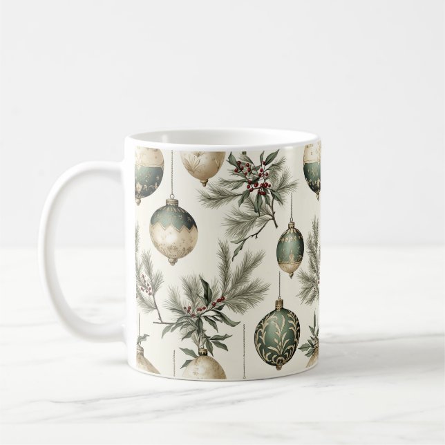 Taza De Café Ornamentos de Navidad Sage Green y Gold (Izquierda)