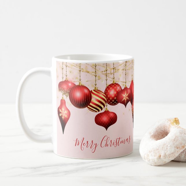 Taza De Café Ornamentos de oro rojo Feliz Navidad (Con donut)