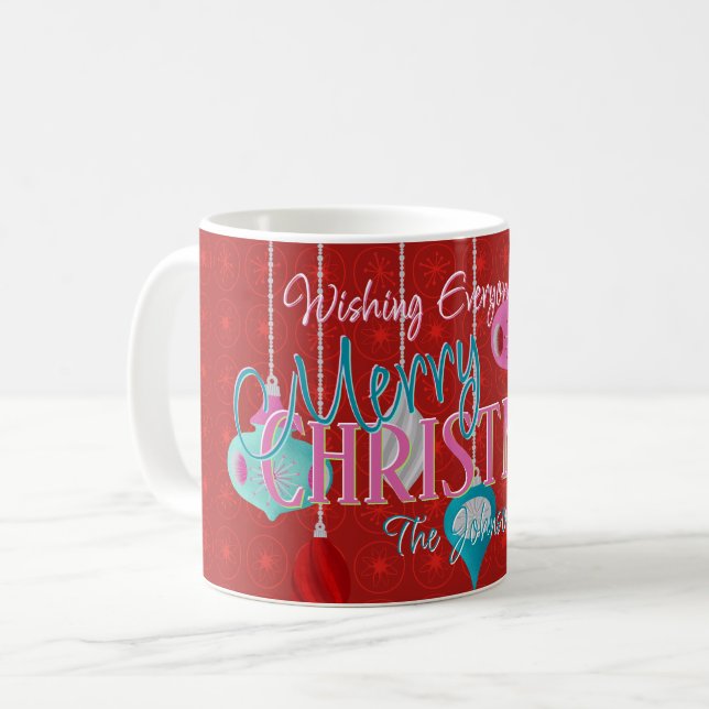 Taza De Café Ornamentos retro Navidades rojos (Anverso izquierdo)
