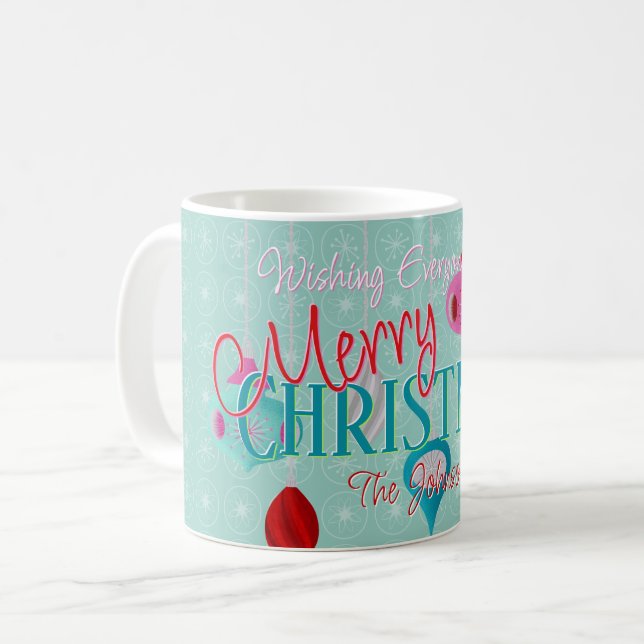 Taza De Café Ornamentos retro Navidades Verde azulados (Anverso izquierdo)