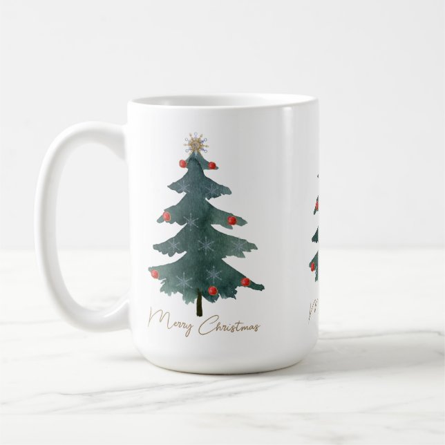 Taza De Café Ornamentos verdes de árbol de Navidad Feliz Navida (Izquierda)