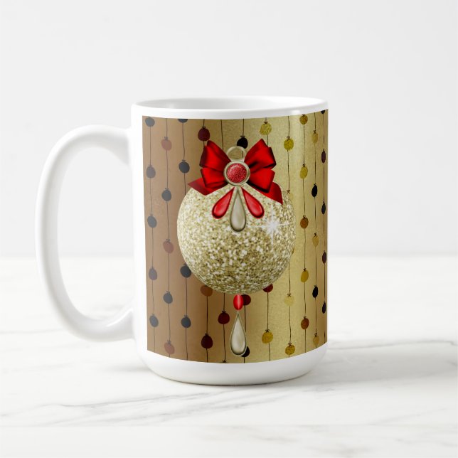 TAZA DE CAFÉ ORNAMIENTO DE NAVIDAD ROJA Y ORO (Izquierda)