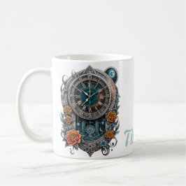Taza De Café Ornate Steampunk Clock con Rosas.
