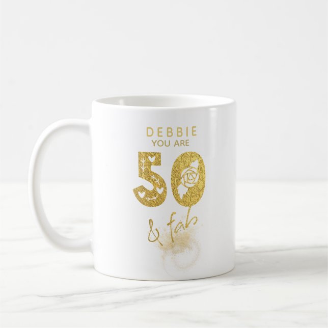 Taza De Café Oro 50 y Personalizado Fab (Izquierda)