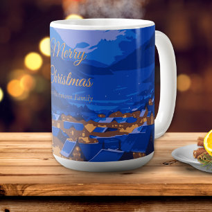 Taza De Café Oro Azul Navidad Pueblo Invernal Personalizado