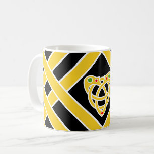 Taza De Café Oro/bandas del negro/blancas/rayas, nudo céltico
