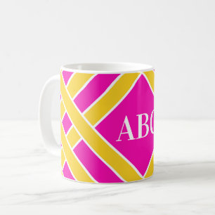 Taza De Café Oro/bandas del rosa/blancas, rayas, iniciales del