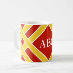 Taza De Café Oro/bandas rojas/blancas, rayas, iniciales del